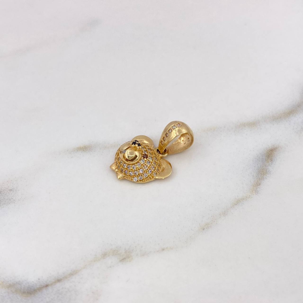 Pendant Bear Face 3.2gr / 2.1cm / White-Black-Brown Zircons 18K Yellow Gold $