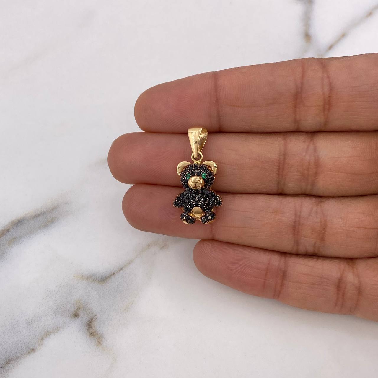 Pendant Bear 3.45gr / 2.5cm / Black Green Zircons 18K Yellow Gold &
