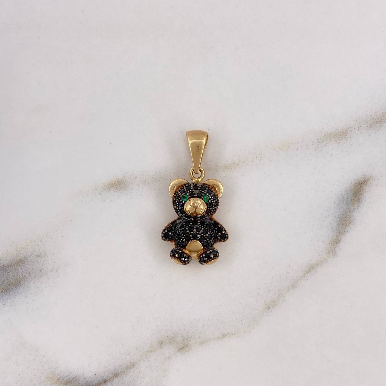 Pendant Bear 3.45gr / 2.5cm / Black Green Zircons 18K Yellow Gold &