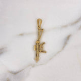 Pendant Rifle Weapon 2.45gr / 4.4cm / Black Zircons 18K Yellow Gold $