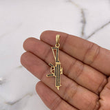 Pendant Rifle Weapon 2.45gr / 4.4cm / Black Zircons 18K Yellow Gold $