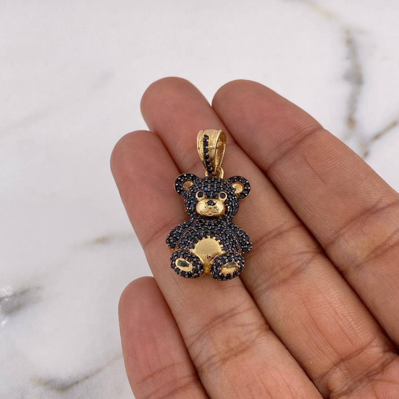 Pendant Bear 4.8gr / 3cm / Black Zircons 18K Yellow Gold &
