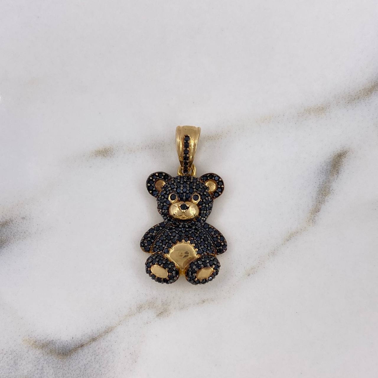 Pendant Bear 4.8gr / 3cm / Black Zircons 18K Yellow Gold &