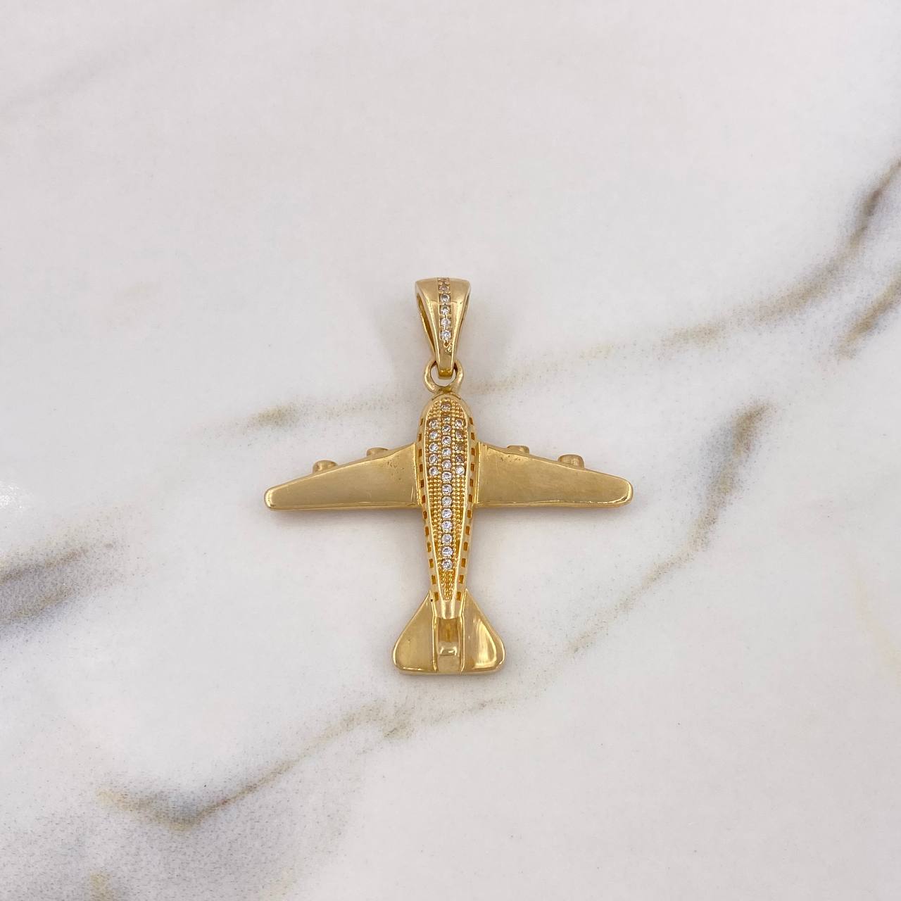 Pendant Airplane 5.65gr / 4cm / White Zircons 18K Yellow Gold #
