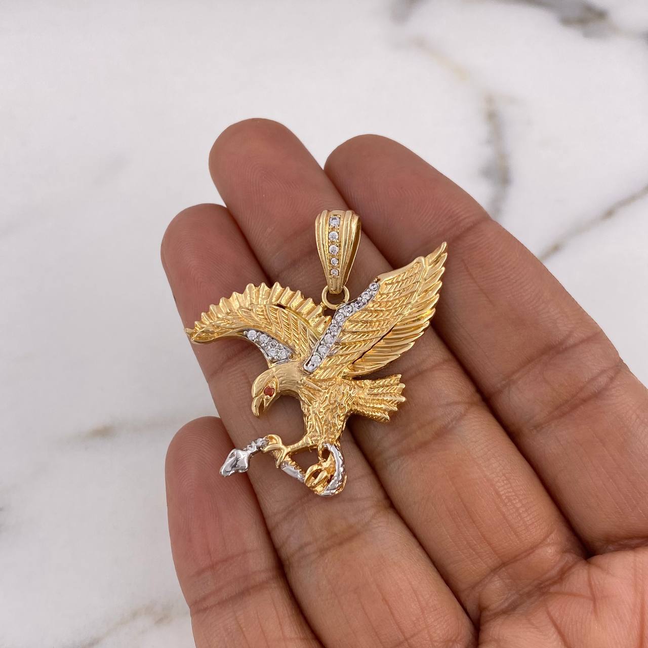 Pendant Eagle 9.05gr / 3.7cm / Textured White and Orange Zircons Two 18K Yellow and White Golds #