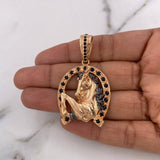 Pendant Horseshoe Horse 14.6gr / 5cm / Black Zircons 18K Rose Gold &