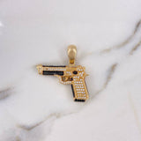 Dije Pistola 12.65gr / 3.2cm / Circones Blancos Negros Oro Amarillo 18K $