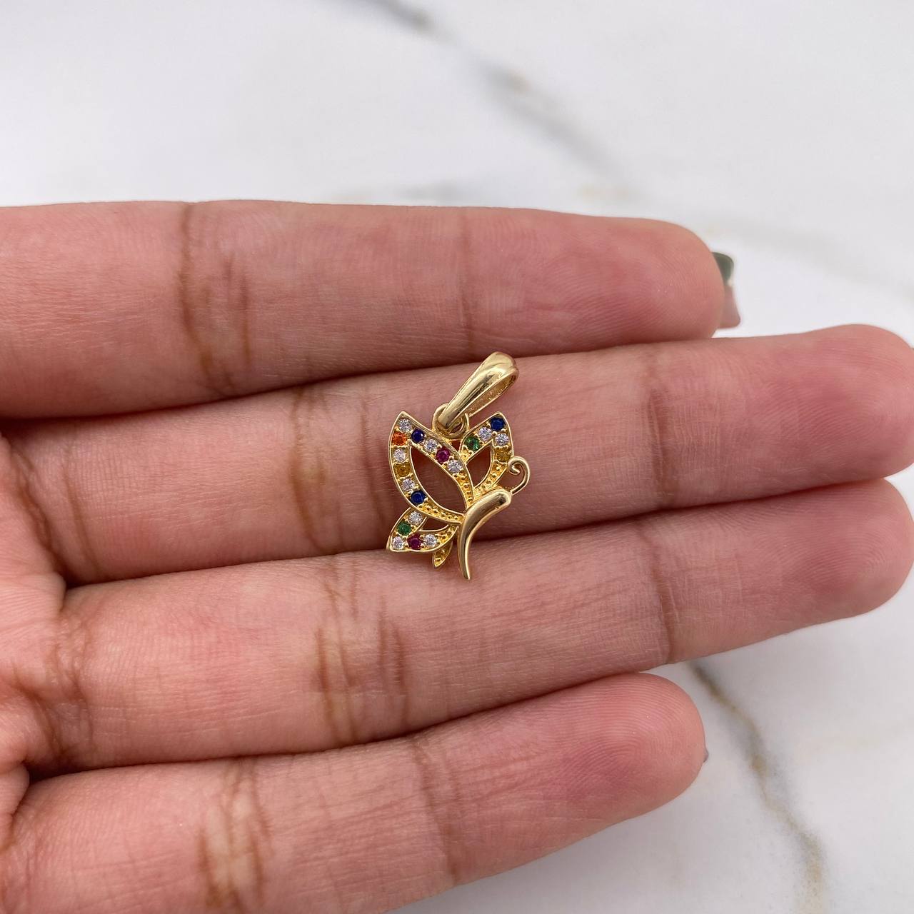 Pendant Butterfly 1.3gr / 1.9cm / Colored Zircons 18K Yellow Gold #