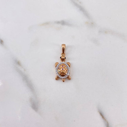 Dije Tortuga Articulada 2.7gr / 2.7cm / Circones Colores Oro Rosa 18K #