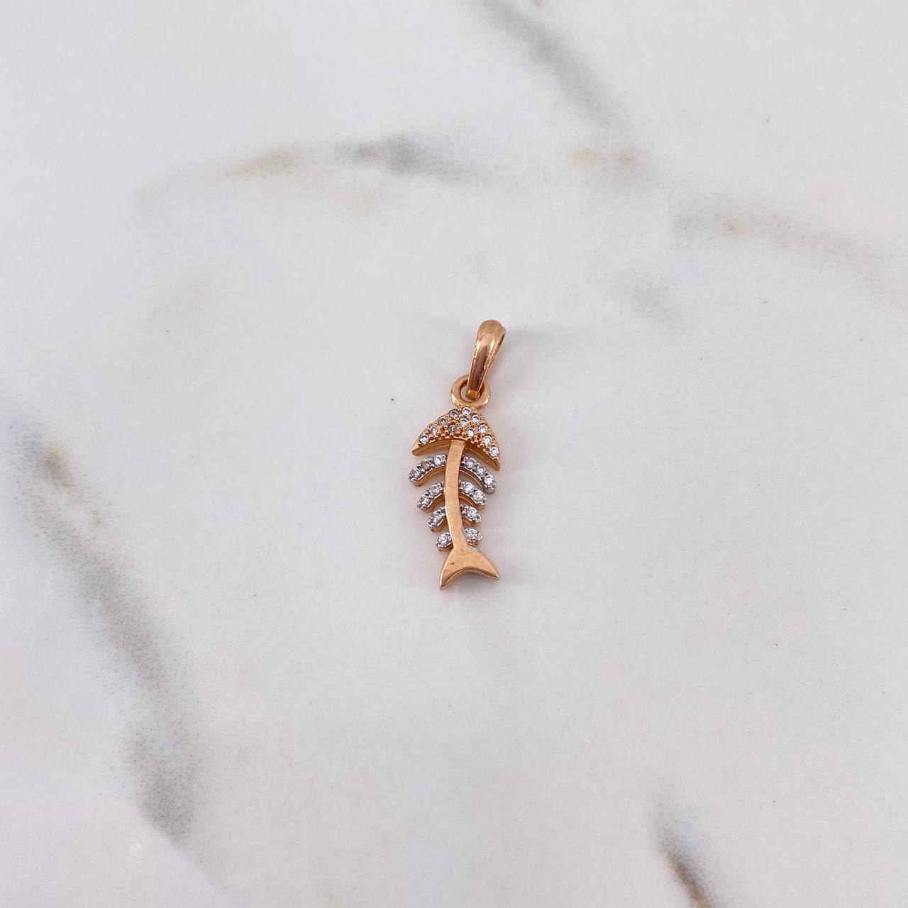 Pendant Skeleton Fish 1.9gr / 2.5cm / White Zircons Two-tone White Rose 18K #