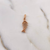 Pendant Skeleton Fish 1.9gr / 2.5cm / White Zircons Two-tone White Rose 18K #