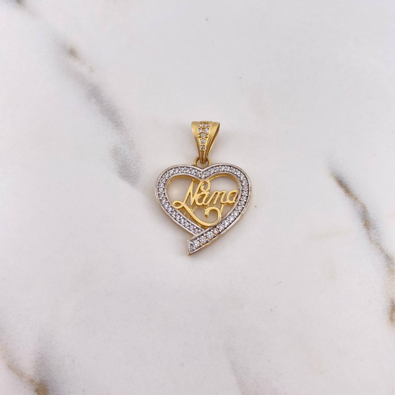 Pendant Heart Silhouette 3.3gr / 2.9cm / White Zirconia Two-tone 18K Yellow and White Gold #