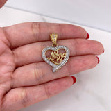 Pendant Heart Silhouette 3.3gr / 2.9cm / White Zirconia Two-tone 18K Yellow and White Gold #