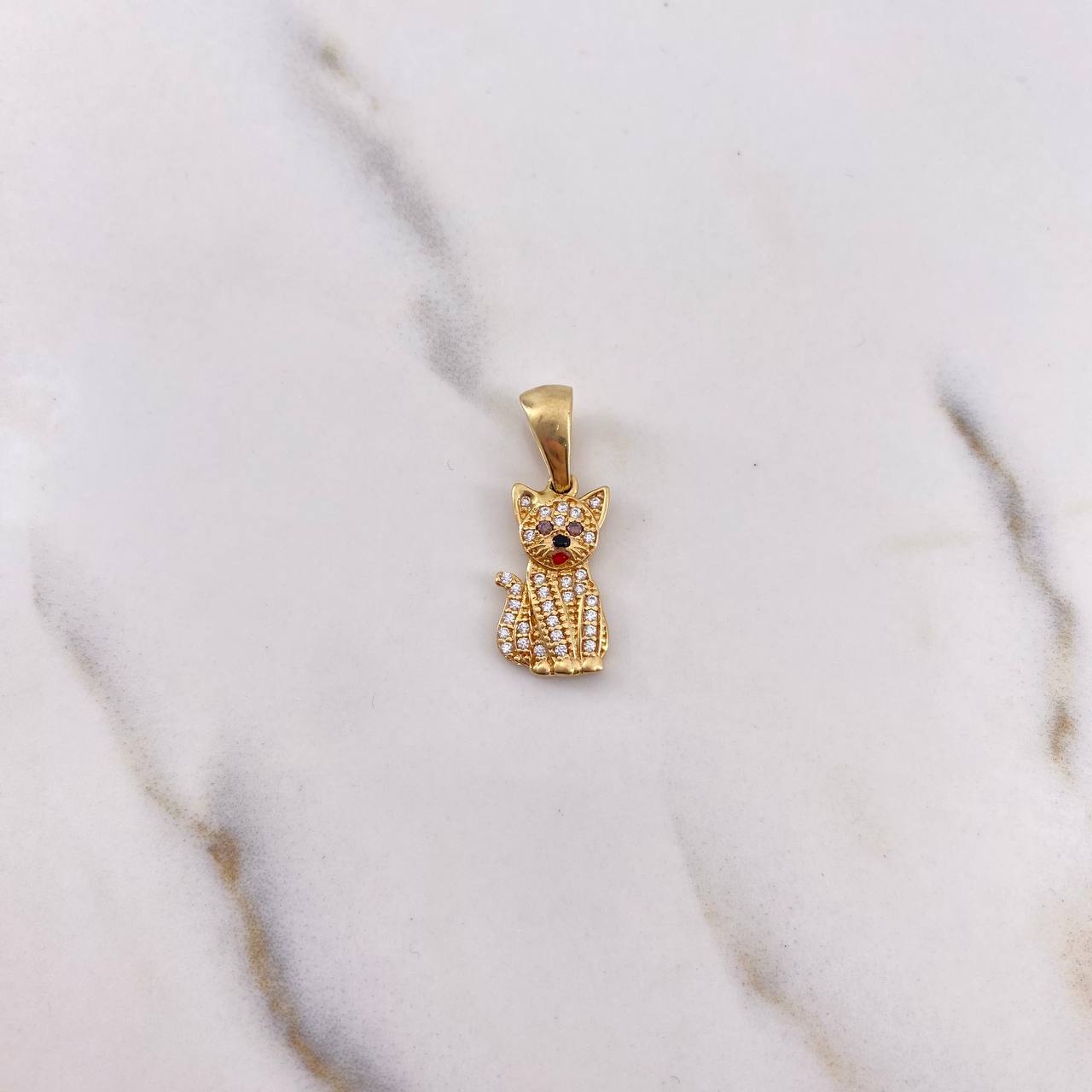 Pendant Cat 1.95gr / 2.4cm / White Brown Zircons 18K Yellow Gold #