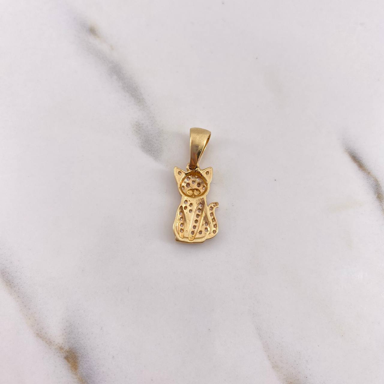 Pendant Cat 1.95gr / 2.4cm / White Brown Zircons 18K Yellow Gold #
