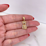 Pendant Cat 1.95gr / 2.4cm / White Brown Zircons 18K Yellow Gold #