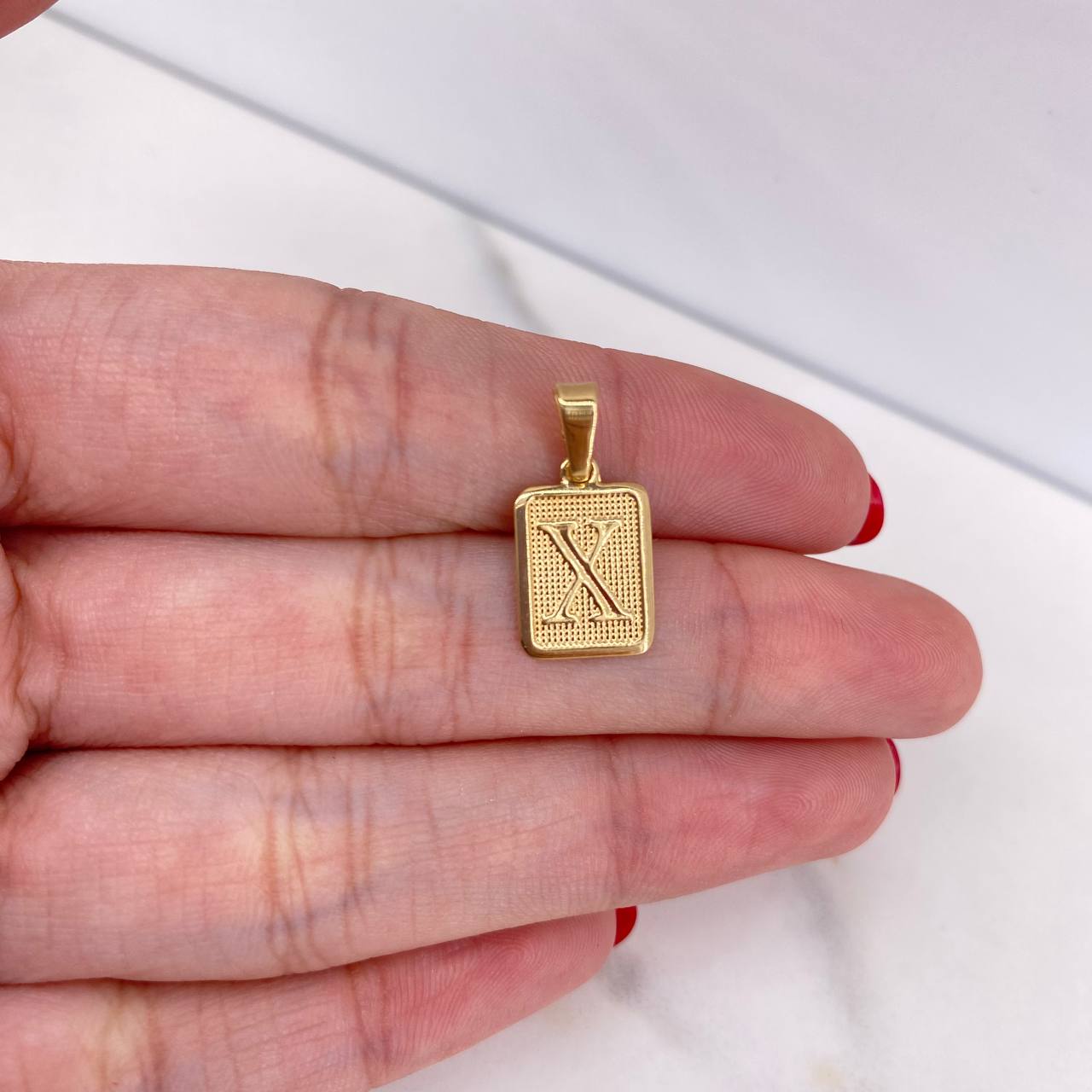 Pendant Letter X Plate 0.95gr / 1.9cm / Smooth Frame 18K Yellow Gold #