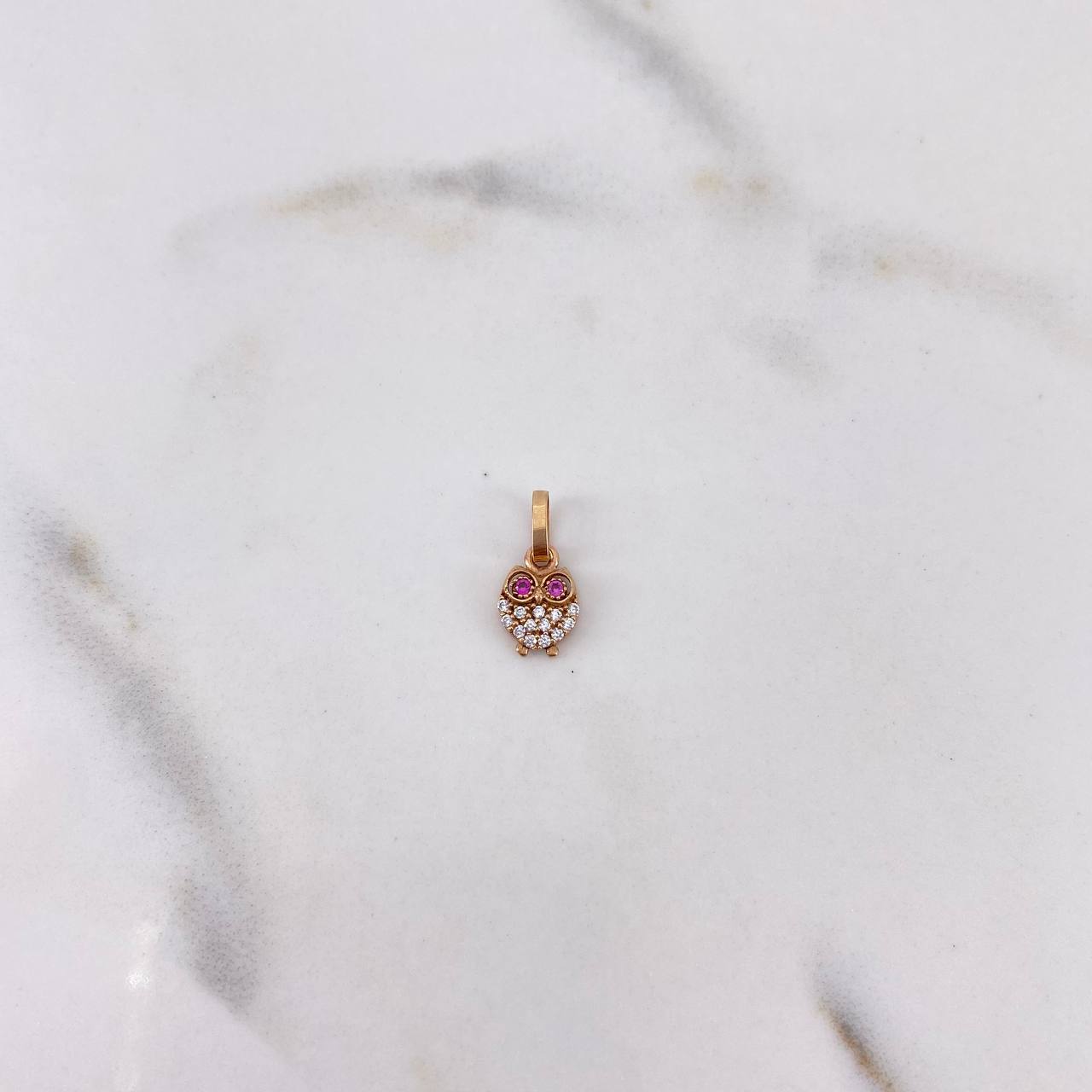 Pendant Owl 0.45gr / 1.3cm / Fuchsia White Zircons 18K Rose Gold #