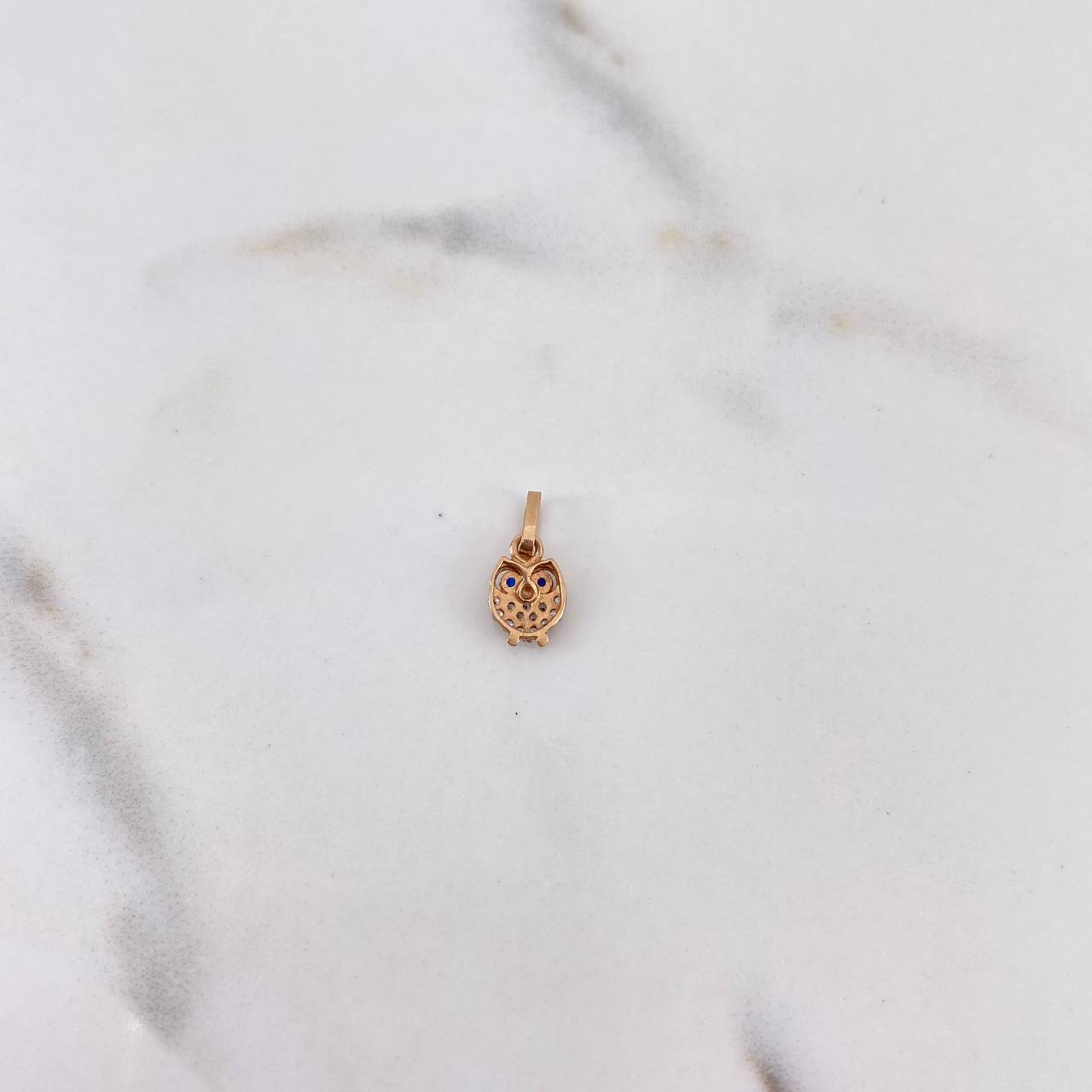 Dije Buho 0.45gr / 1.3cm / Circones Azules Blancos Oro Rosa 18K #
