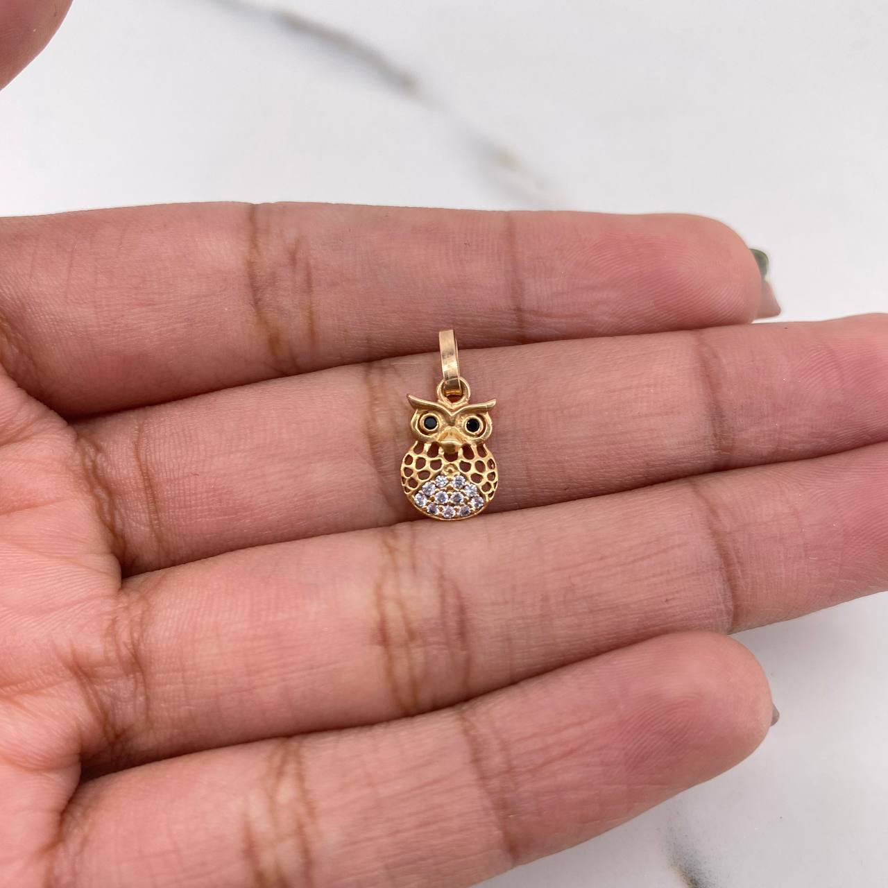 Dije Buho 0.5gr / 1.5cm / Circones Negros Blancos Oro Rosa 18K #