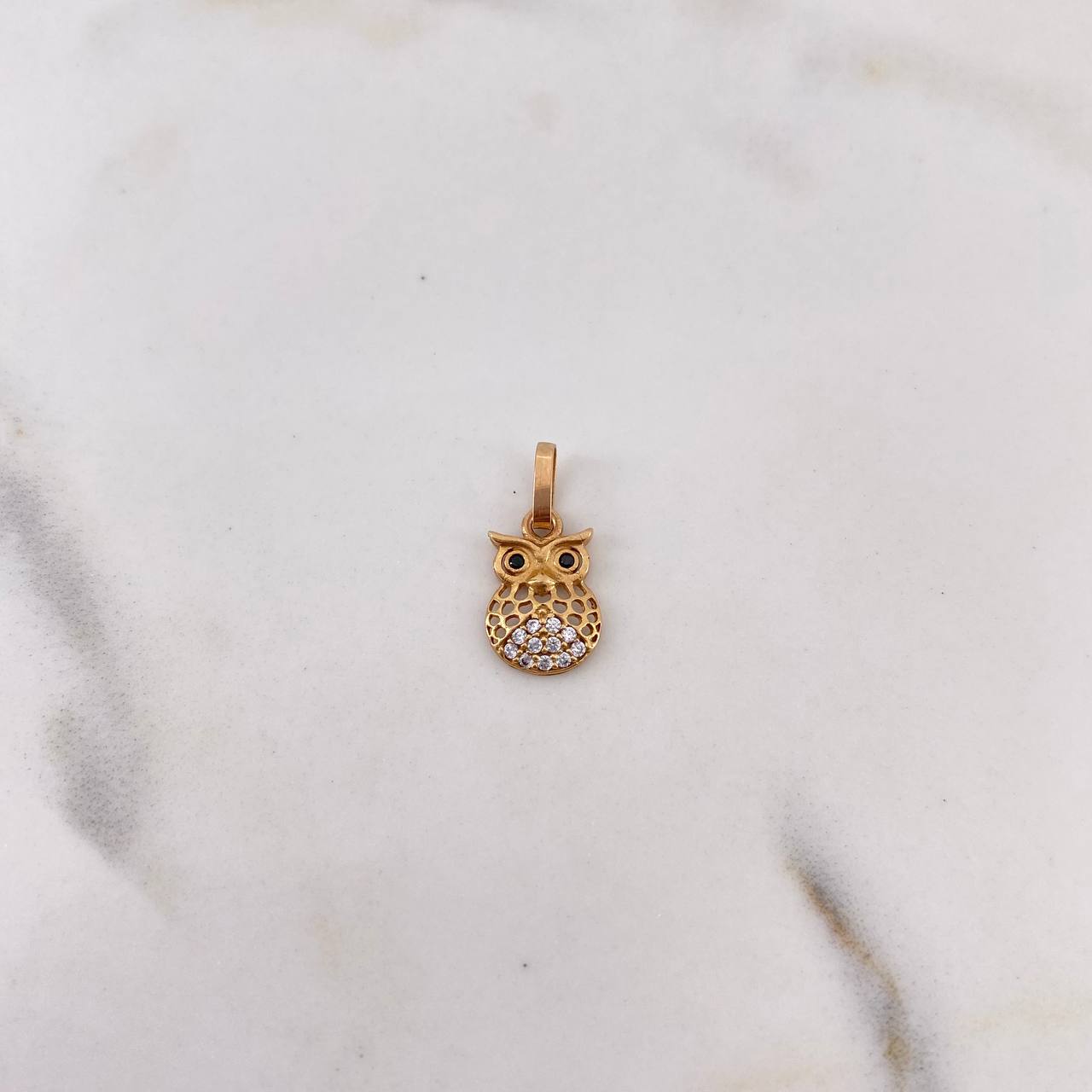 Dije Buho 0.5gr / 1.5cm / Circones Negros Blancos Oro Rosa 18K #