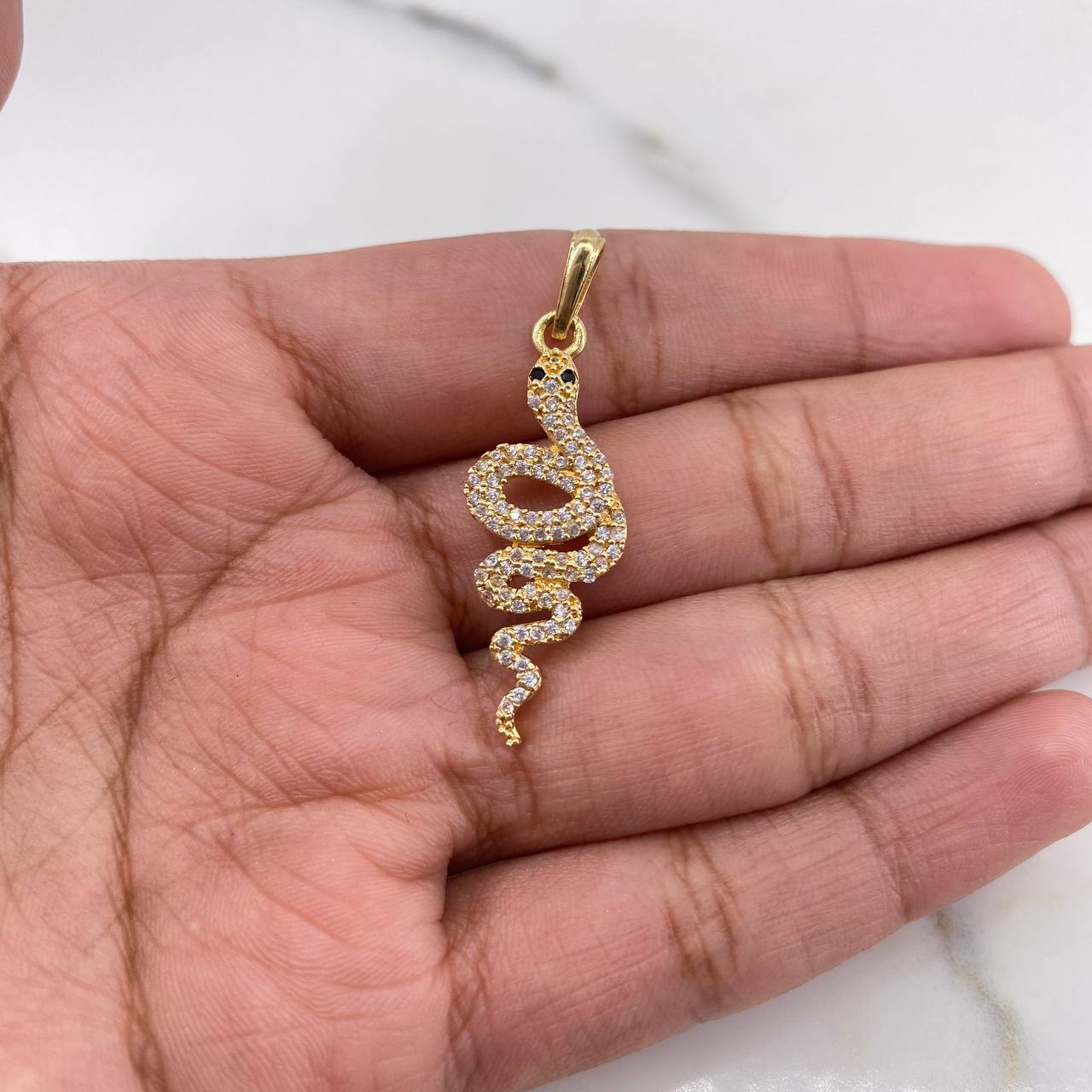 Pendant Snake 2.65gr / 3.5cm / Black and White Zircons 18K Yellow Gold #