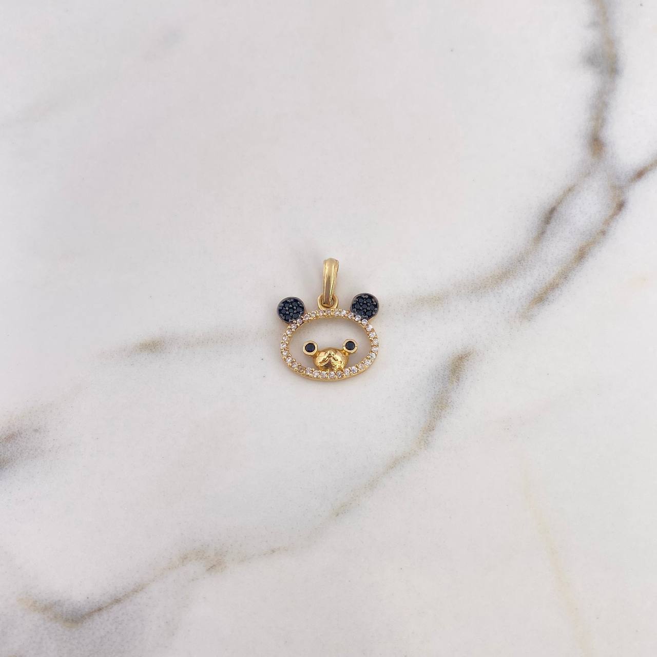 Pendant Bear Face Silhouette 1.55gr / 2cm / Black and White Zircons 18K Yellow Gold $