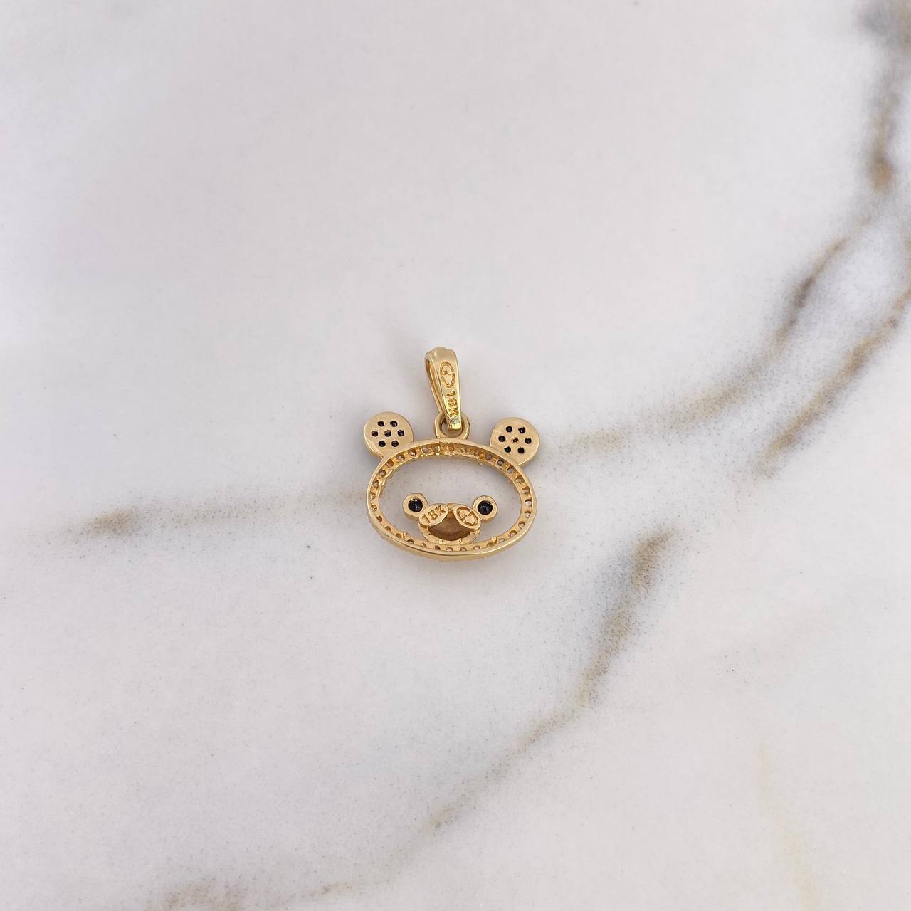 Pendant Bear Face Silhouette 1.55gr / 2cm / Black and White Zircons 18K Yellow Gold $