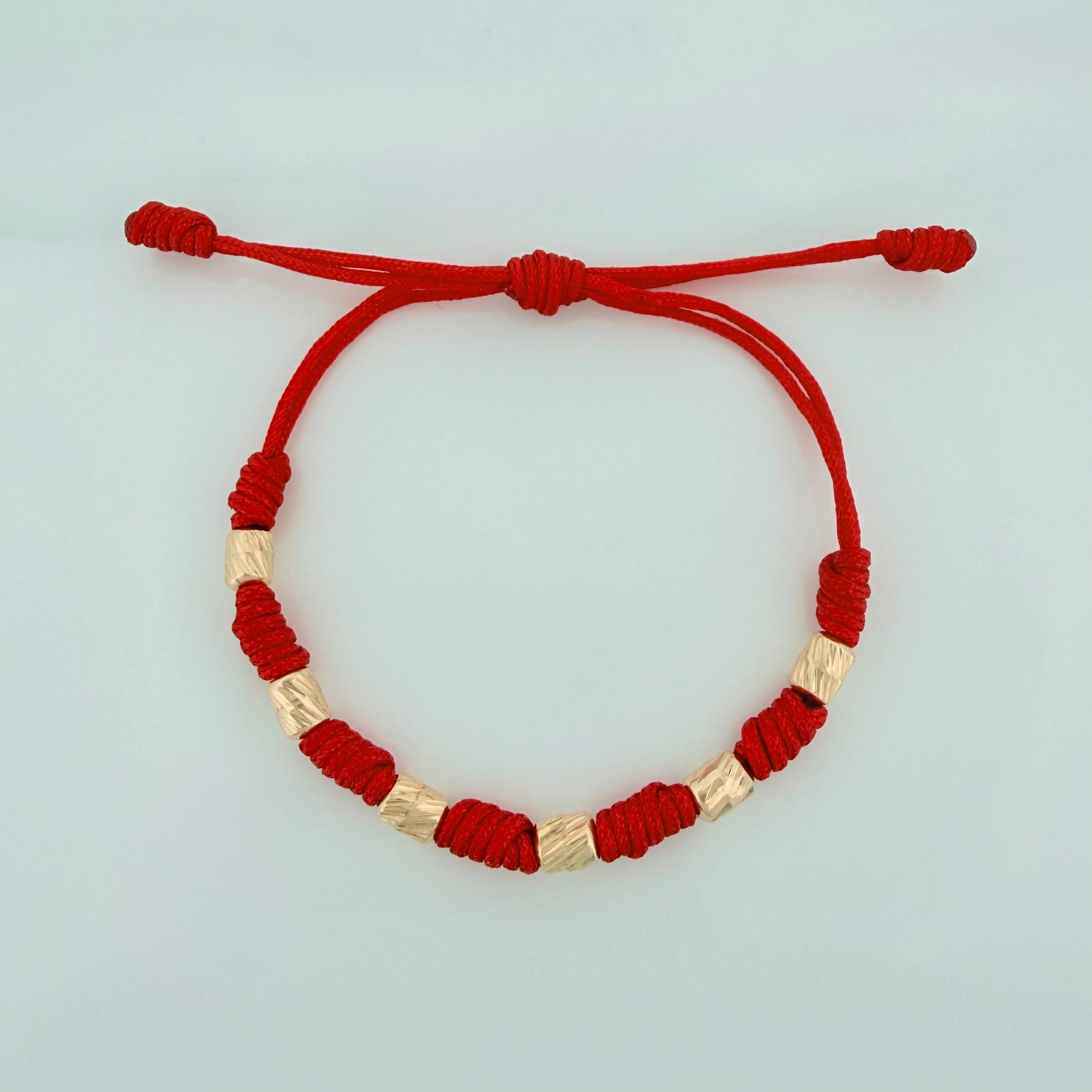 Pulsera Tejida Roja Siete Nudos 4Mm Oro Amarillo 18K