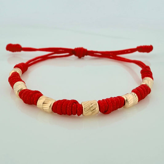 Pulsera Tejida Roja Siete Nudos 4Mm Oro Amarillo 18K