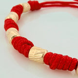 Pulsera Tejida Roja Siete Nudos 4Mm Oro Amarillo 18K