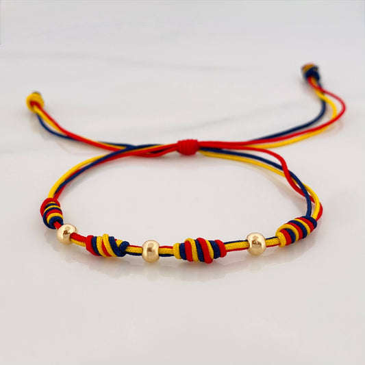 Pulsera Tejida Tricolor Cuatro Nudos 4Mm Oro Amarillo 18K