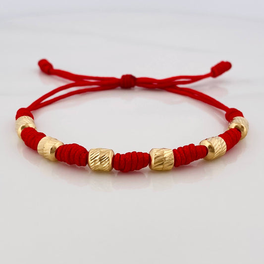 Pulsera Tejida Roja Siete Nudos 5Mm Oro Amarillo 18K