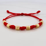 Pulsera Tejida Roja Siete Nudos 5Mm Oro Amarillo 18K