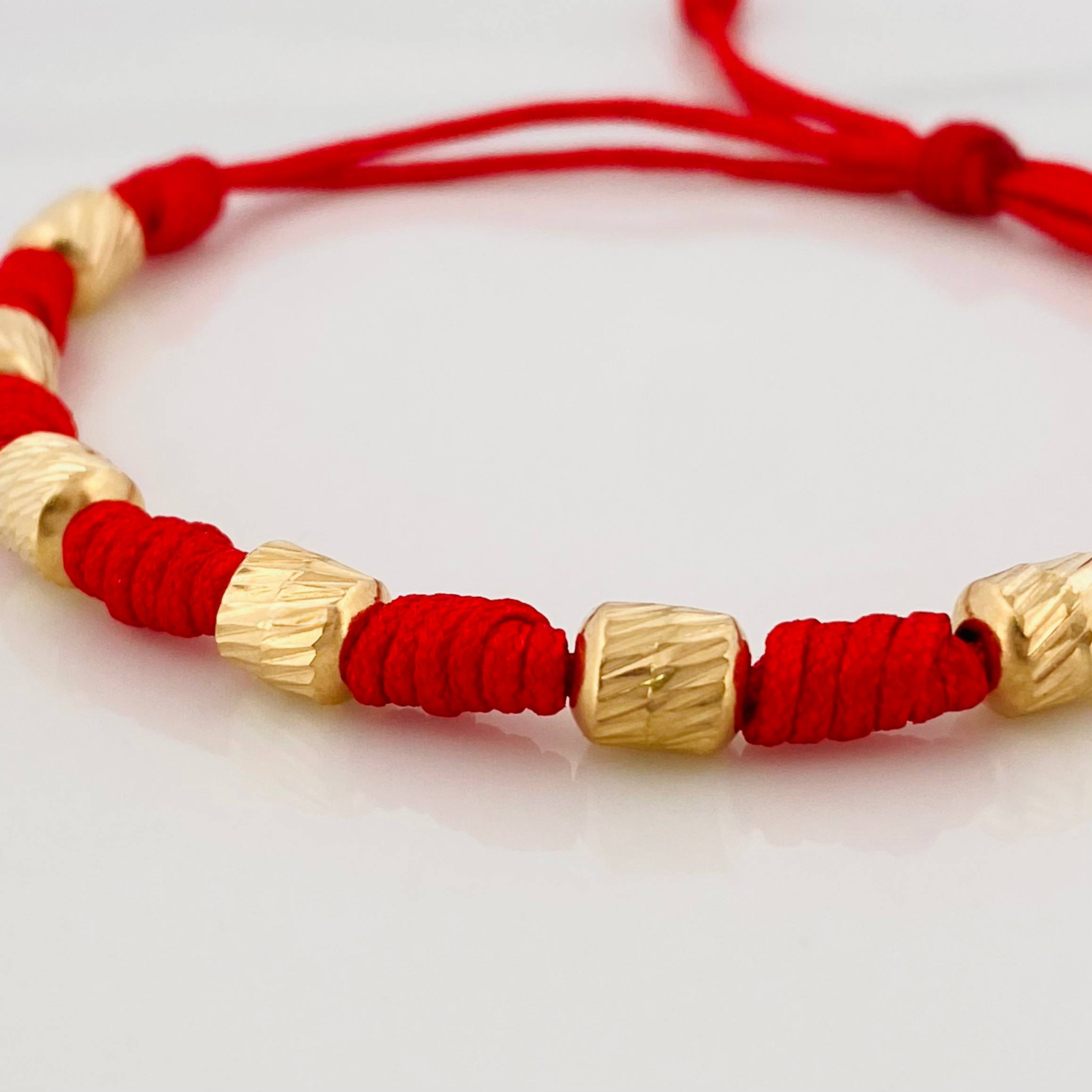 Pulsera Tejida Roja Siete Nudos 5Mm Oro Amarillo 18K
