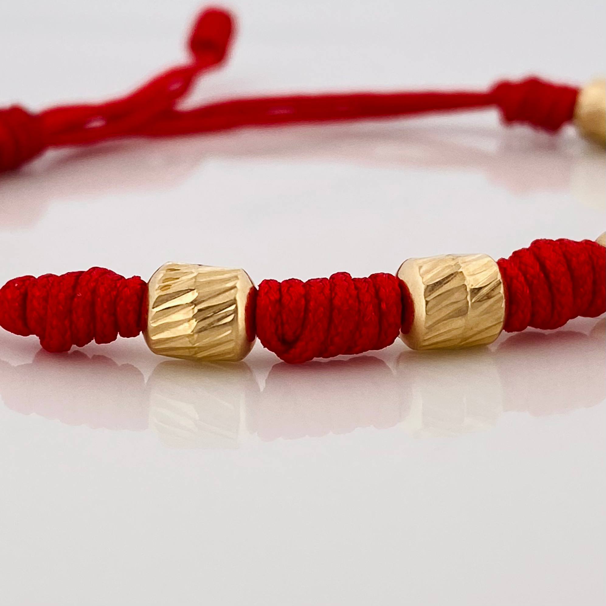 Pulsera Tejida Roja Siete Nudos 5Mm Oro Amarillo 18K