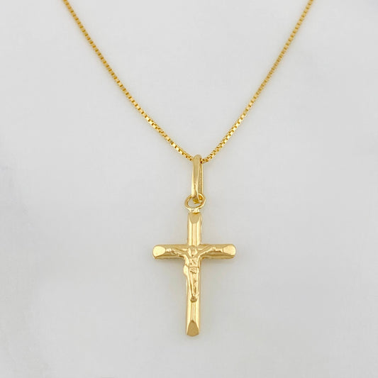 Set Cadena Veneciana + Dije Cruz Cristo / 1.55 g / 17 3/4 in Oro Amarillo 18K