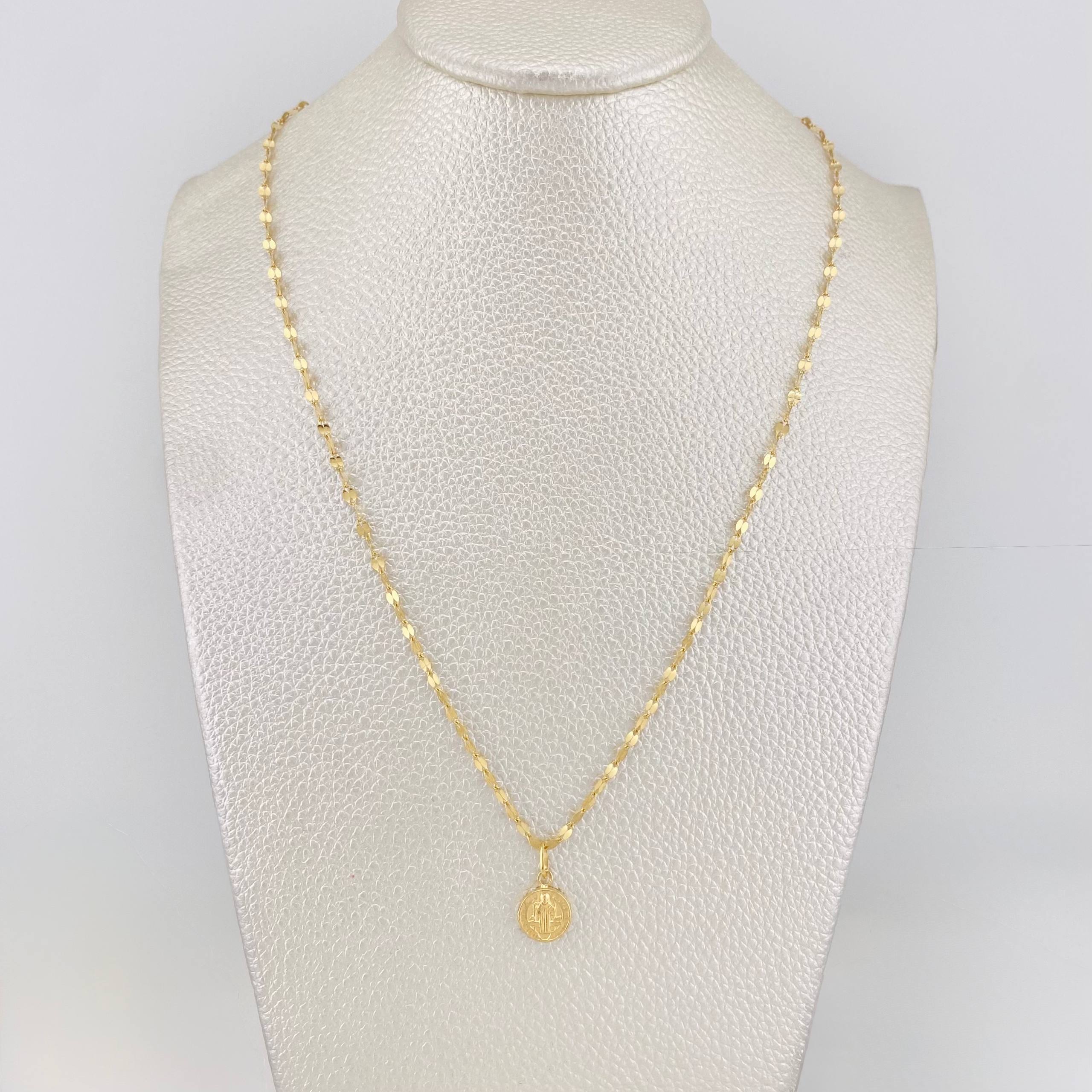 Mirror Flower Chain Set + Saint Benedict Pendant / 1.4g / 16 in Yellow Gold 18K