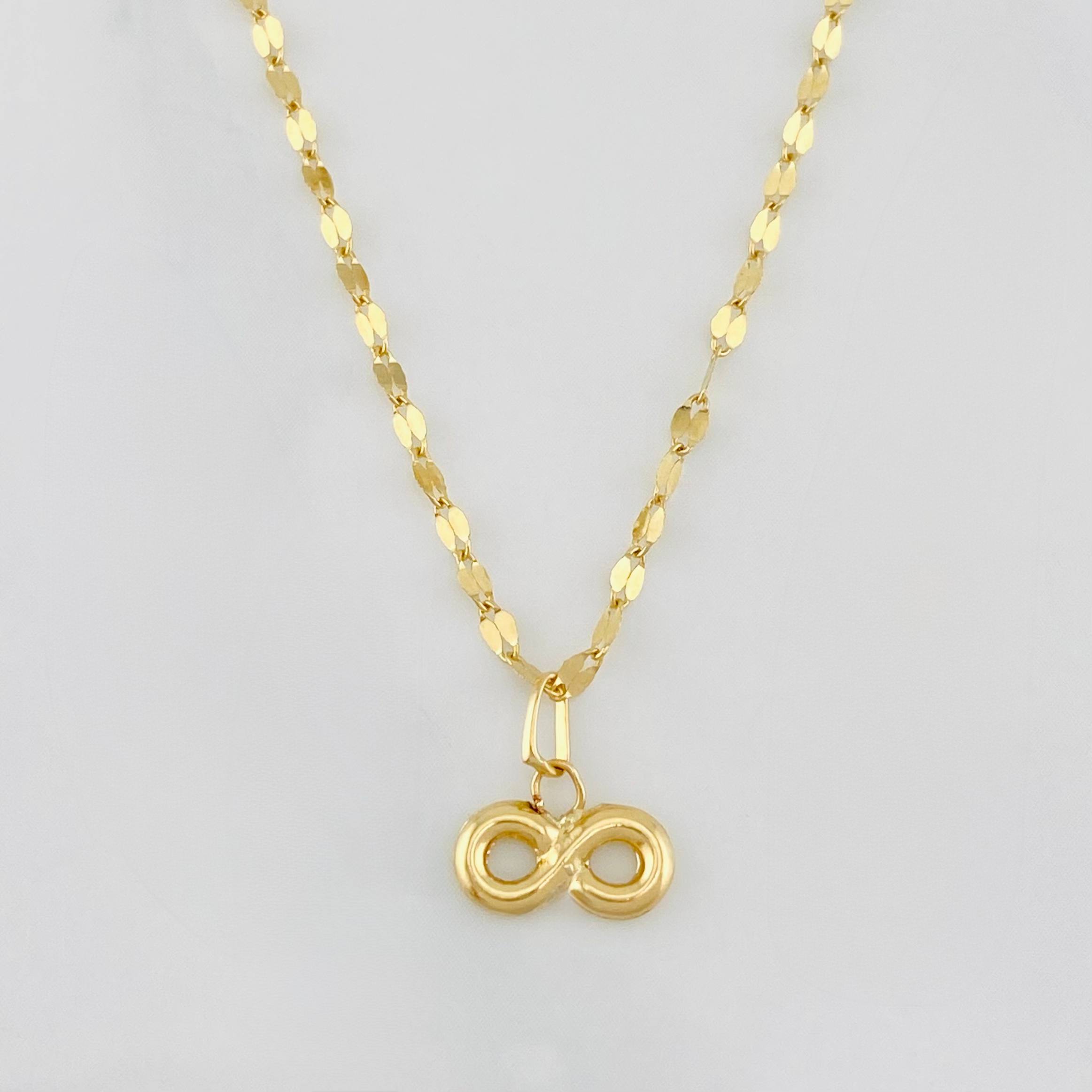Set Mirror Flower Chain + Infinity Pendant / 1.35g / 16 in 18K Yellow Gold