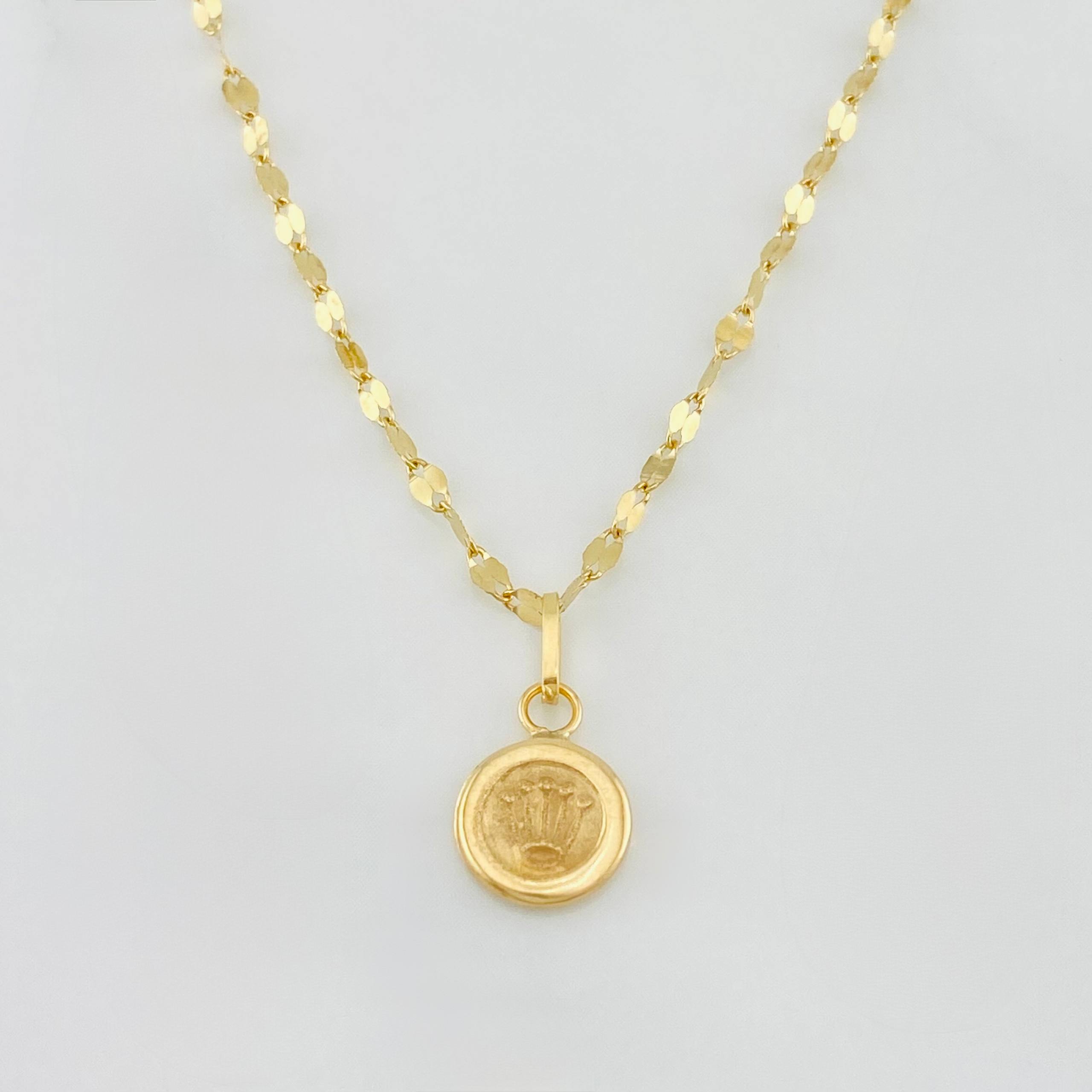 Mirror Flower Chain Set + Crown Pendant / 1.6g / 16 in Yellow Gold 18K