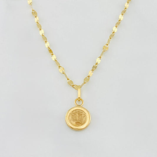 Set Cadena Flor Espejo + Dije Corona / 1.4 g / 15 3/4 in Oro Amarillo 18K