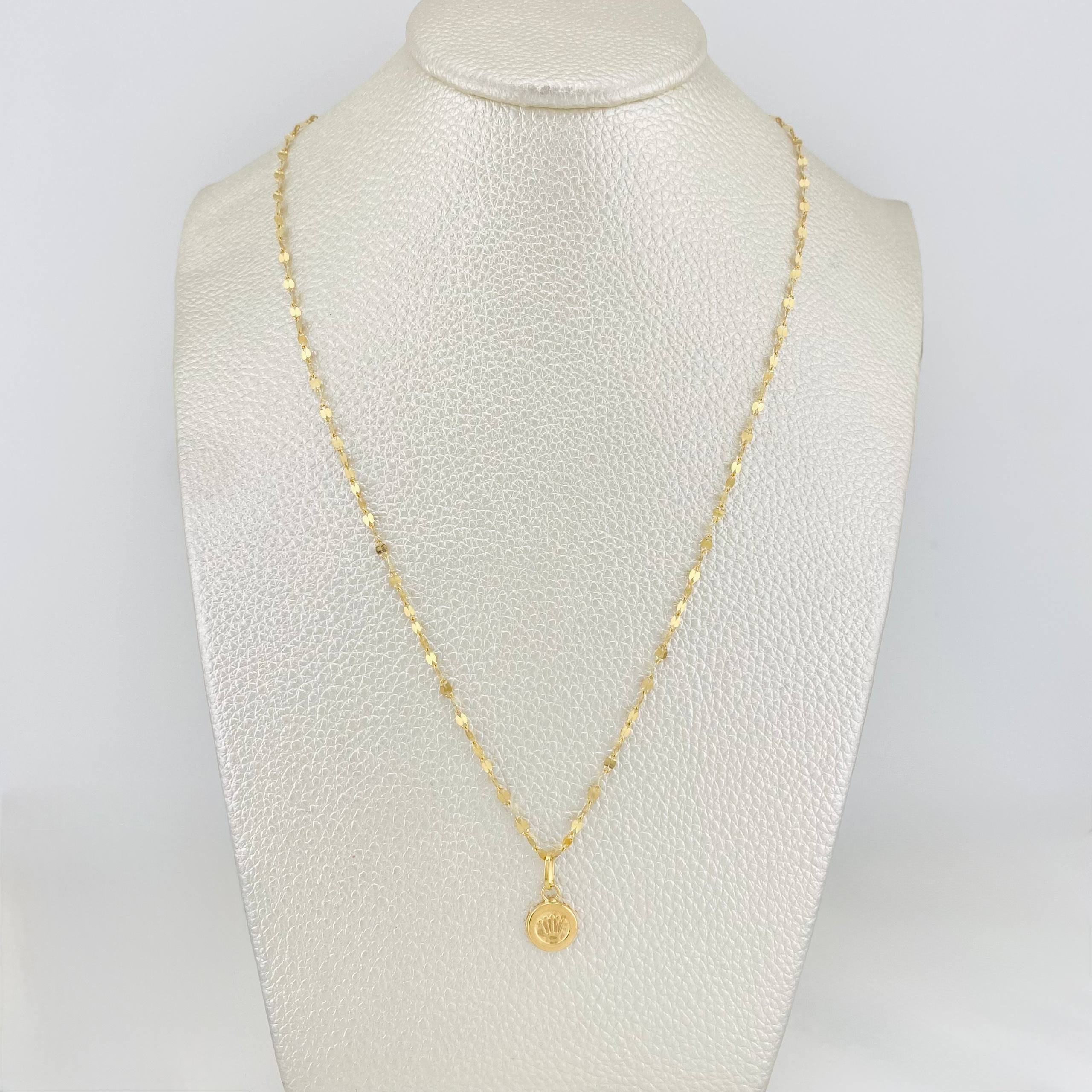 Mirror Flower Chain Set + Crown Pendant / 1.6g / 16 in Yellow Gold 18K