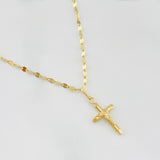 Set Mirror Flower Chain + Christ Cross Pendant / 1.35 g / 15 3/4 in 18K Yellow Gold
