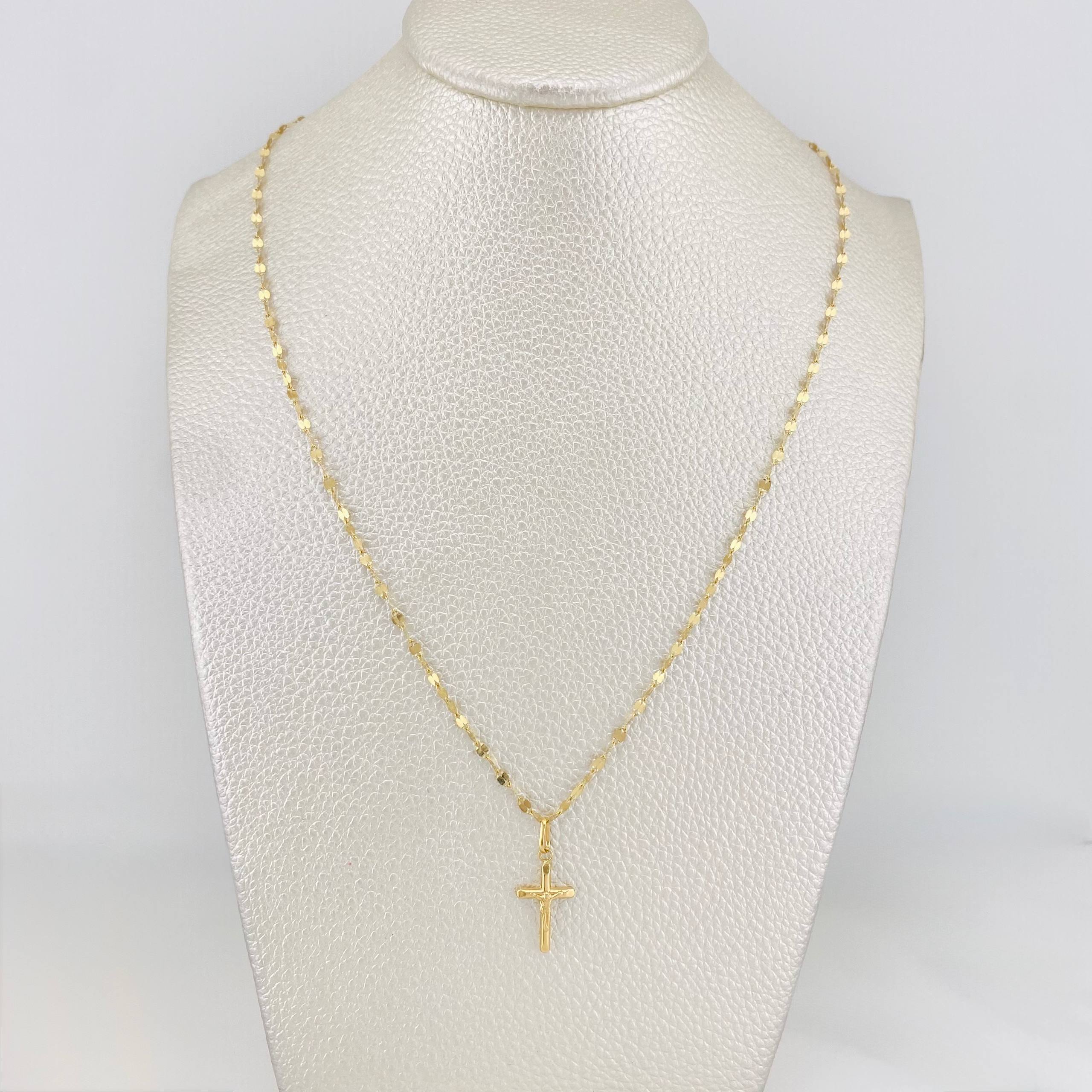 Set Mirror Flower Chain + Christ Cross Pendant / 1.35 g / 15 3/4 in 18K Yellow Gold