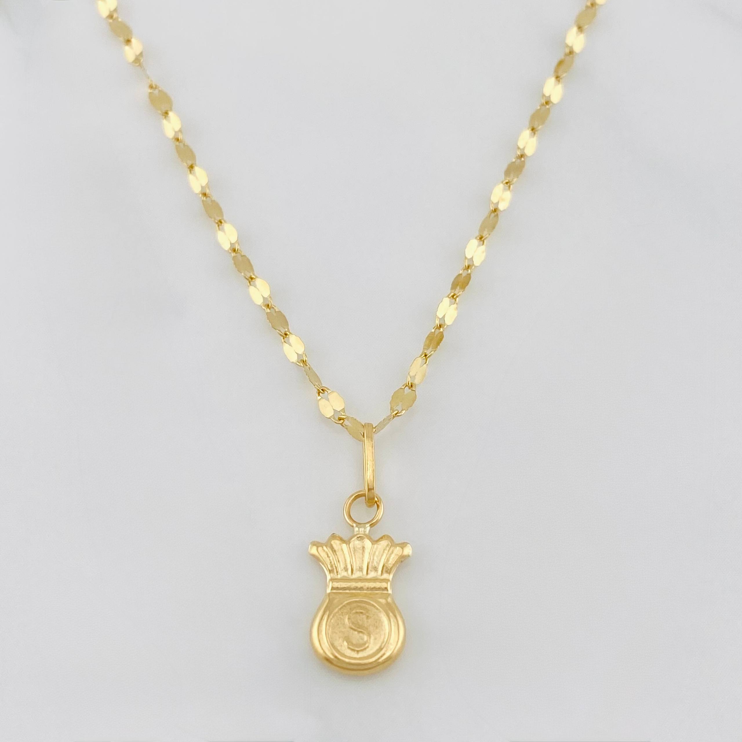 Set Mirror Flower Chain + Money Bag Pendant / 1.7g / 16 in 18K Yellow Gold
