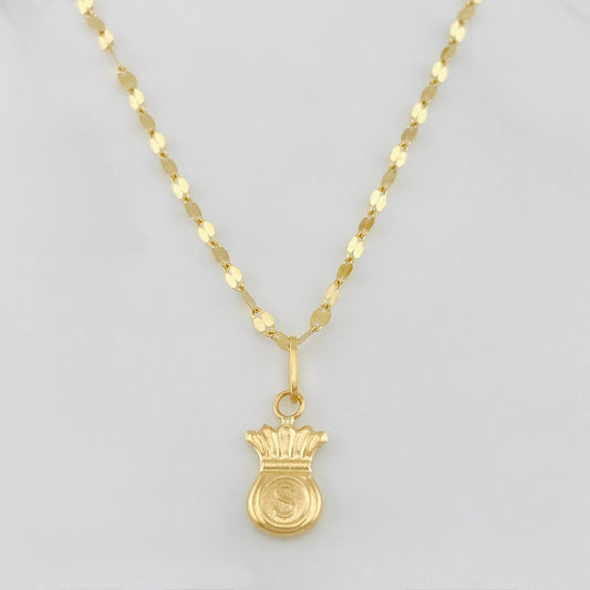 Set Cadena Flor Espejo + Dije Bolsa Dinero / 1.45 g / 15 3/4 in Oro Amarillo 18K