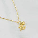 Set Cadena Flor Espejo + Dije Tres Gracias / 1.55g / 16 in Oro Amarillo 18K