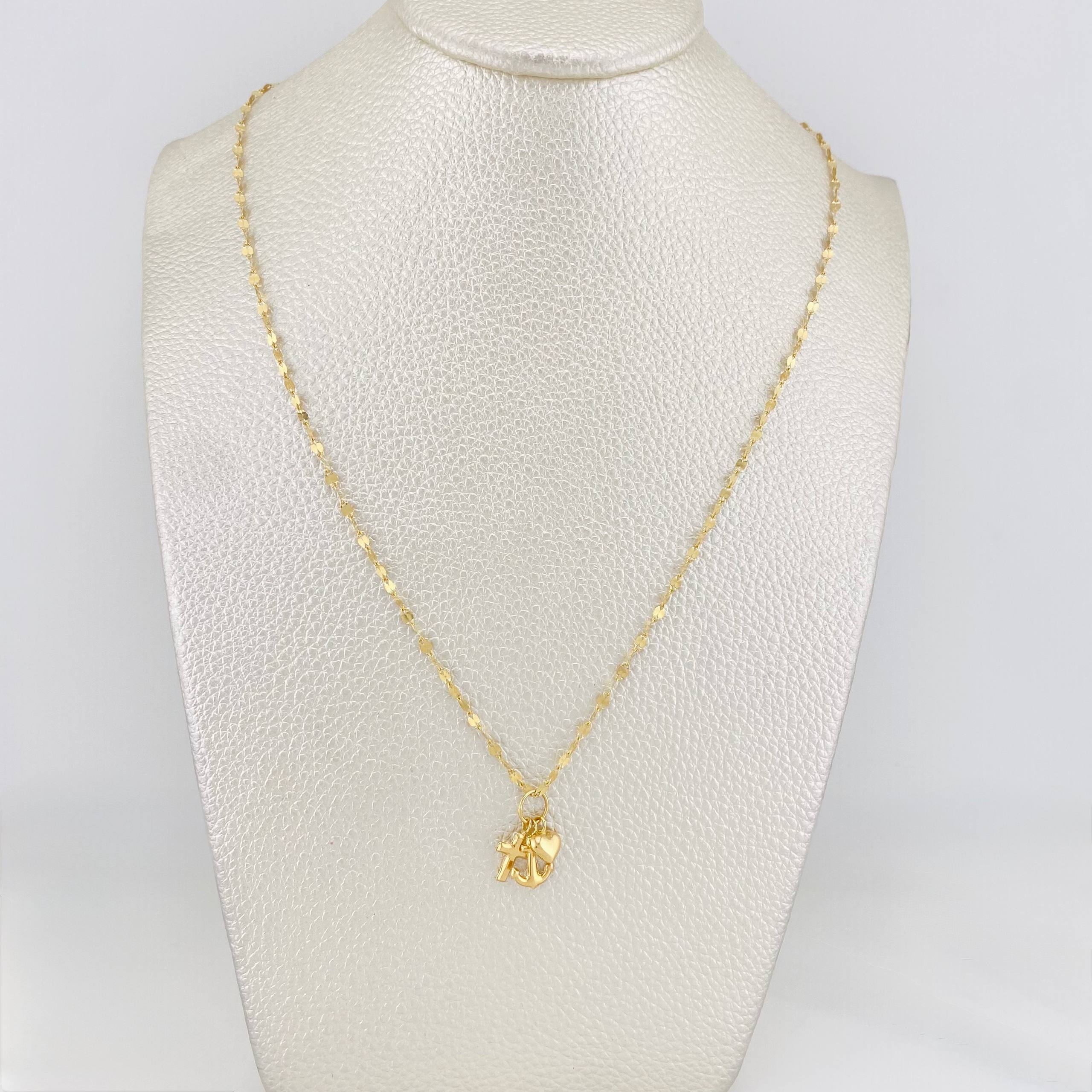 Set Cadena Flor Espejo + Dije Tres Gracias / 1.55g / 16 in Oro Amarillo 18K