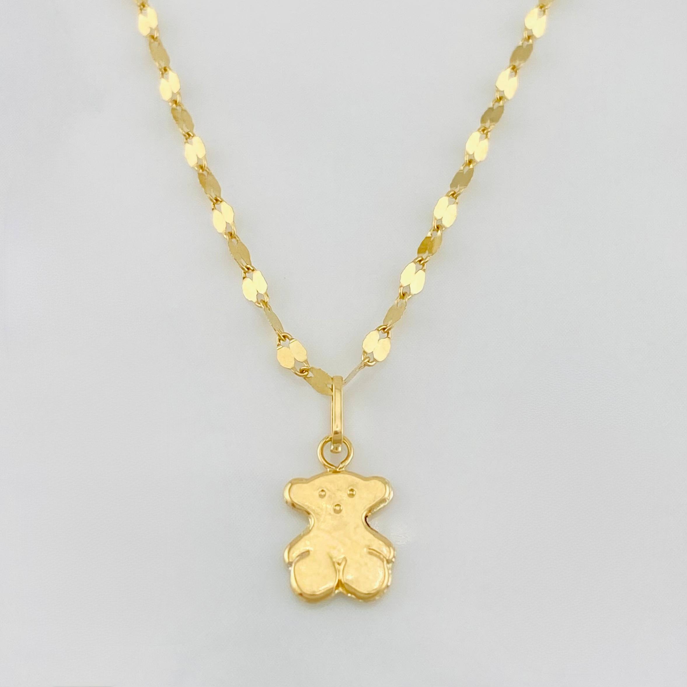 Mirror Flower Chain Set + Bear Pendant / 1.25 g / 15 3/4 in 18K Yellow Gold