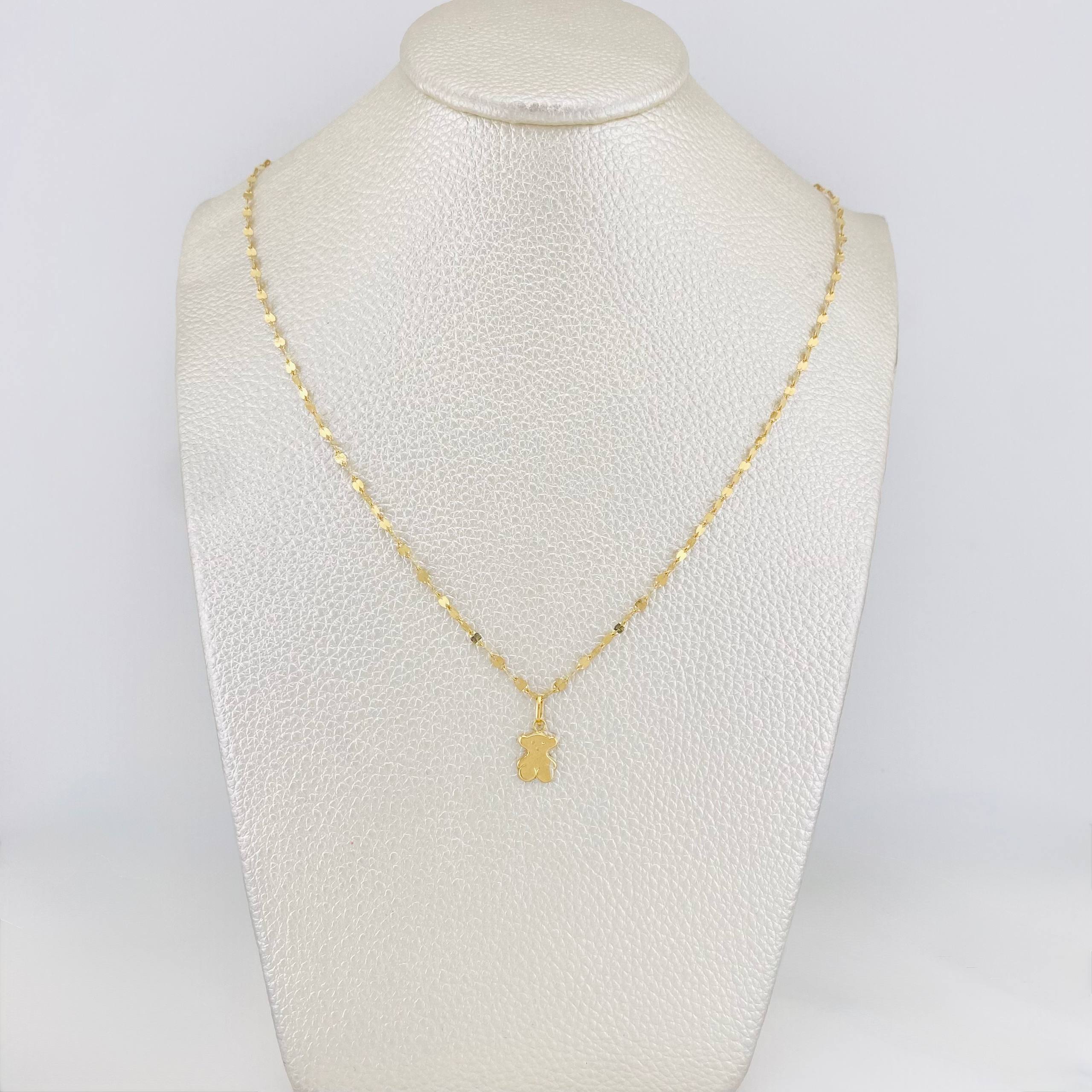 Mirror Flower Chain Set + Bear Pendant / 1.25 g / 15 3/4 in 18K Yellow Gold